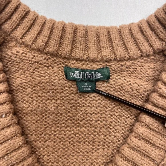 Wild Fable Brown V-Neck Oversized Pullover Sweater Small Recycled Polyester - Picture 3 of 8